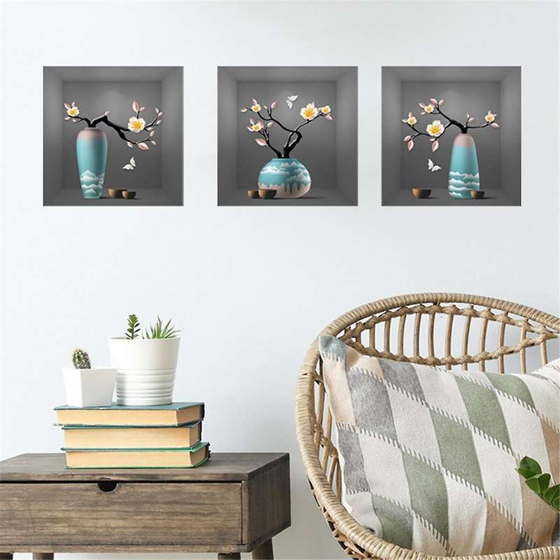 3 Pack 3d Green Plants Wall Stickers Botanical Plants Wall Decals for Bedroom Living Room Kitchen