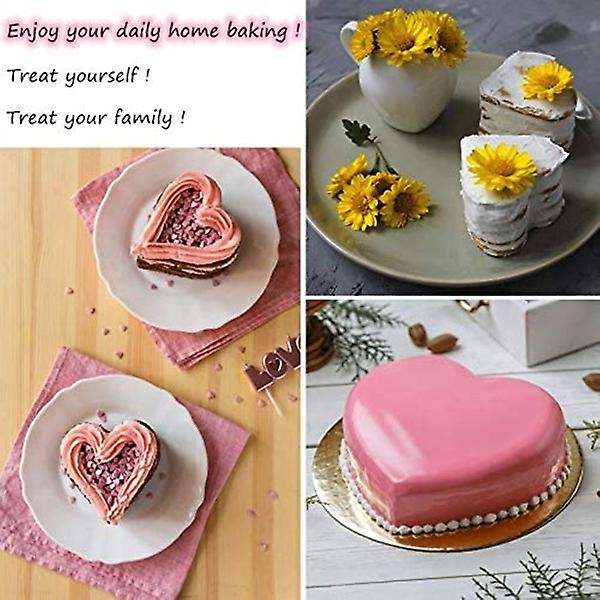 3 Pack Aluminum Heart Shaped Non-Stick Cake Pan Set Diy Baking Mold Tool with Removable Bottom - 4