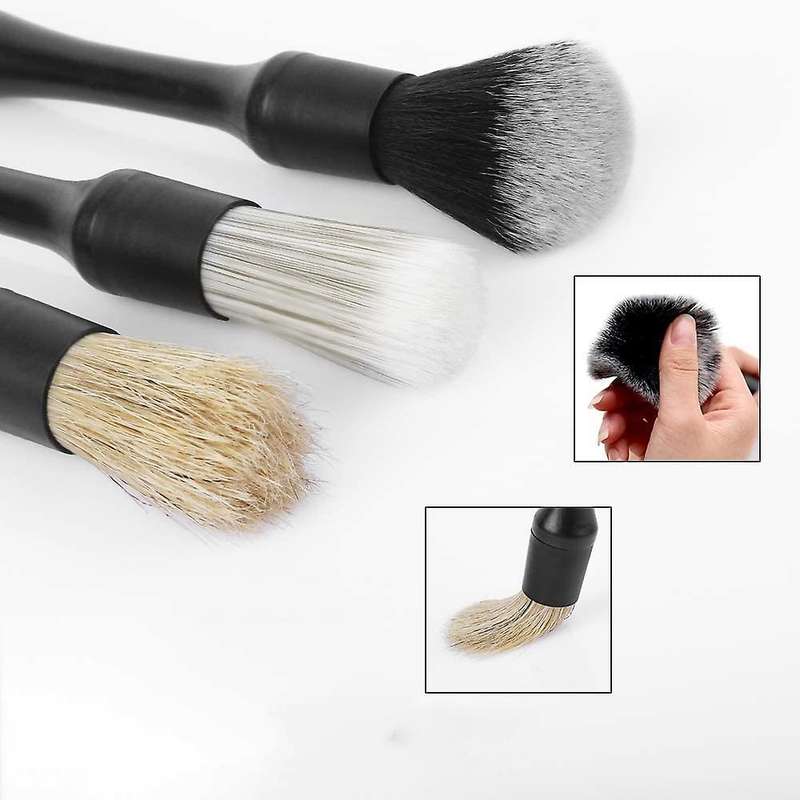 3 Pack Car Detailing Brush Kit Auto Detail Brush Set Automotive Interior Exterior Microfiber Detaili