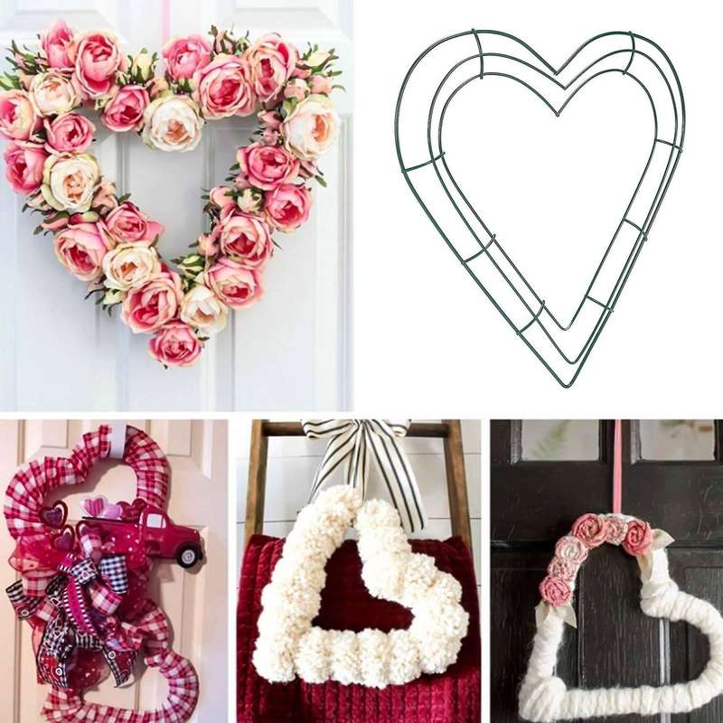 3 Pack Heart Metal Wreath 12 Inch Heart-Shaped Wire Wreath Frame for Home Wedding Valentine's Day