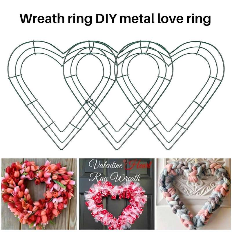 3 Pack Heart Metal Wreath 12 Inch Heart-Shaped Wire Wreath Frame for Home Wedding Valentine's Day