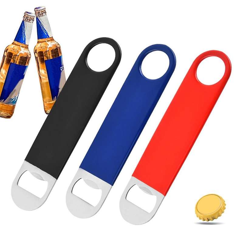 3 Pack Heavy Duty Stainless Steel Flat Bottle Opener, Solid and Durable Beer Openers, Red, Black, Gr