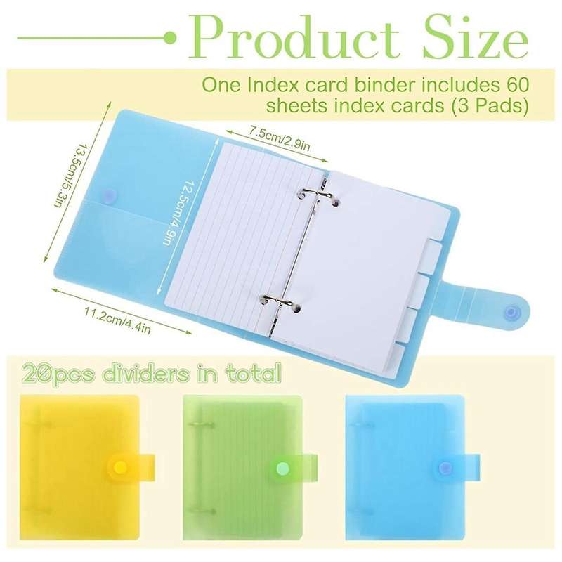 3 Pack Index Card Binder with Dividers, 60 Sheet Each, 3x5 Index Card Holder Index Card Organizer Bi