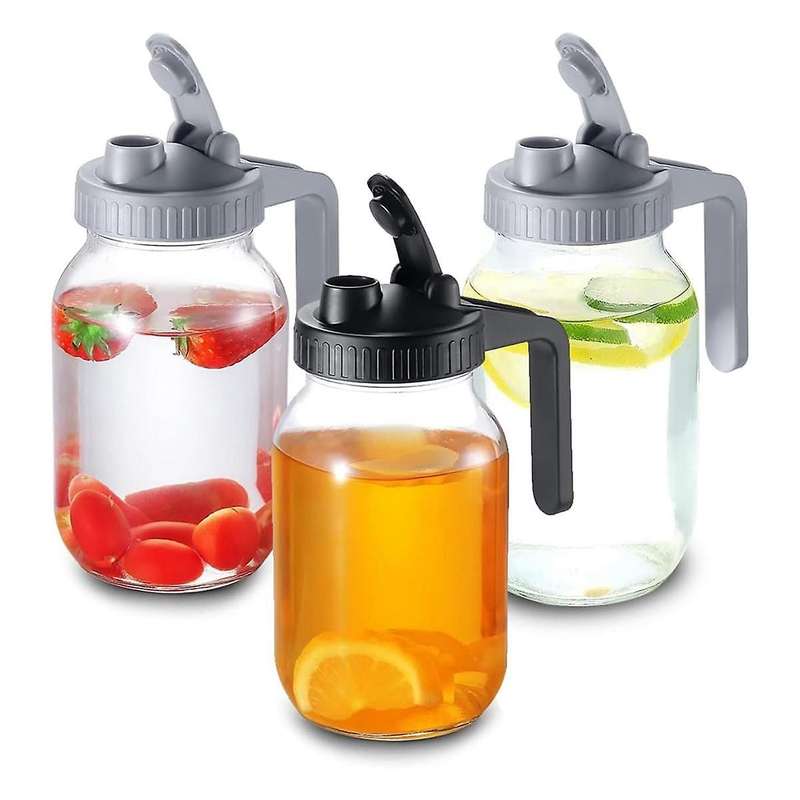 3 Pack Regular Mouth Mason Jar Flip Cap Lids with Handle, Compatible, Airtightand Leak-Proof Seal, E