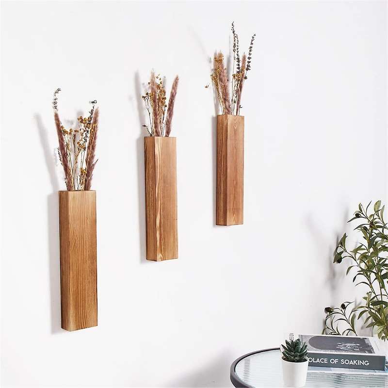 3 Pack Wall Planters for Indoor Plants, Wood Wall Decor for Bathroom, Room,for Dried Flowers and Fau