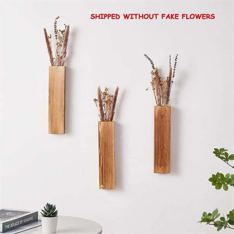 3 Pack Wall Planters for Indoor Plants, Wood Wall Decor for Bathroom, Room,for Dried Flowers and Fau