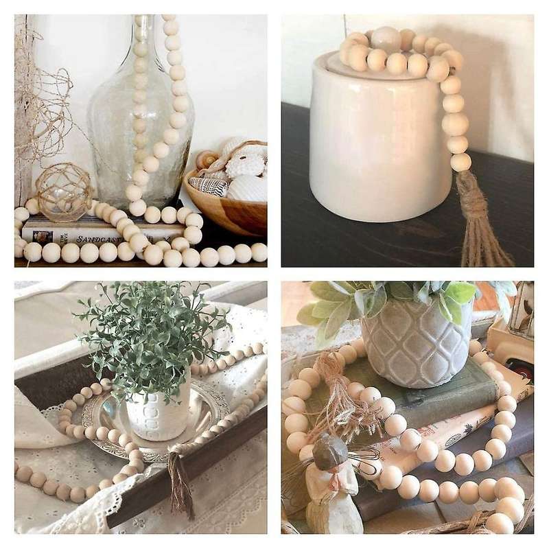 3 Pack Wood Bead Garland Farmhouse Beads with Tassels Rustic Wooden Beads Garland Prayer Beads for W