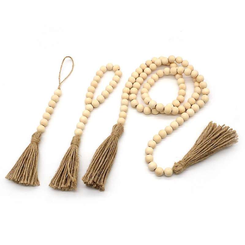 3 Pack Wood Bead Garland Farmhouse Beads with Tassels Rustic Wooden Beads Garland Prayer Beads for W