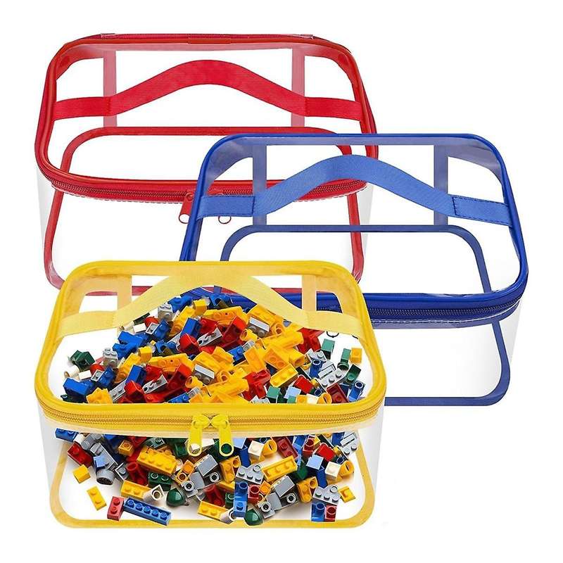 3 Packs Clear Toy Storage Bags,9.8 X 5.9x5.9 Inch Transparent PVC Toy Organizing Bags with Zipper,Wa