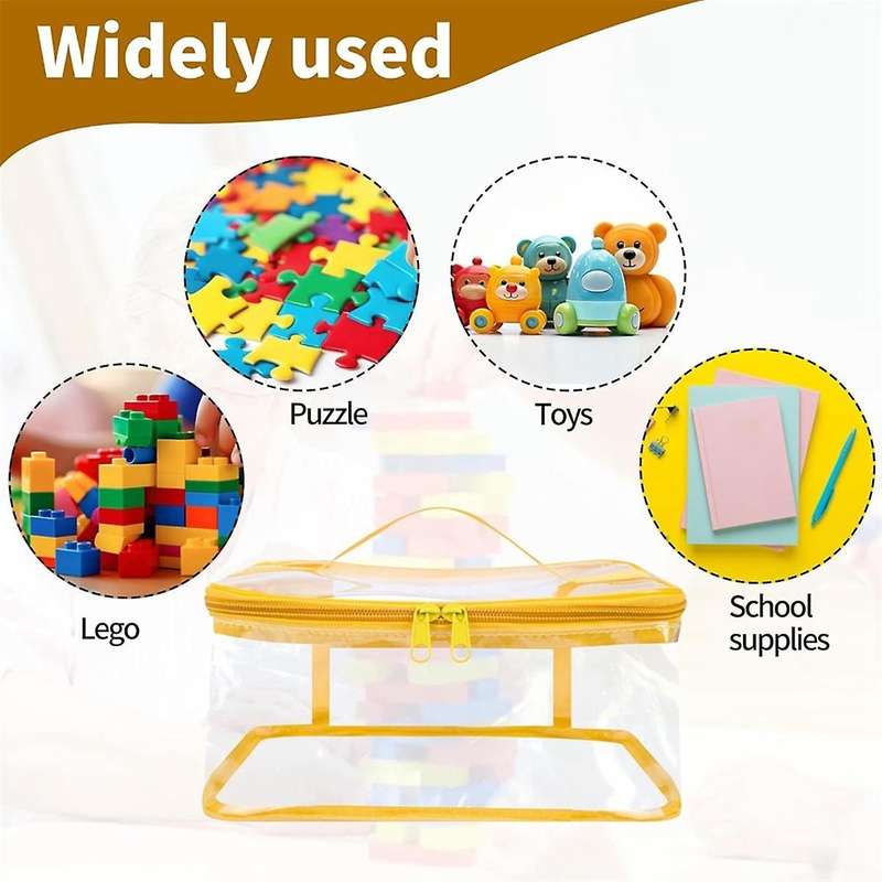 3 Packs Clear Toy Storage Bags,9.8 X 5.9x5.9 Inch Transparent PVC Toy Organizing Bags with Zipper,Wa