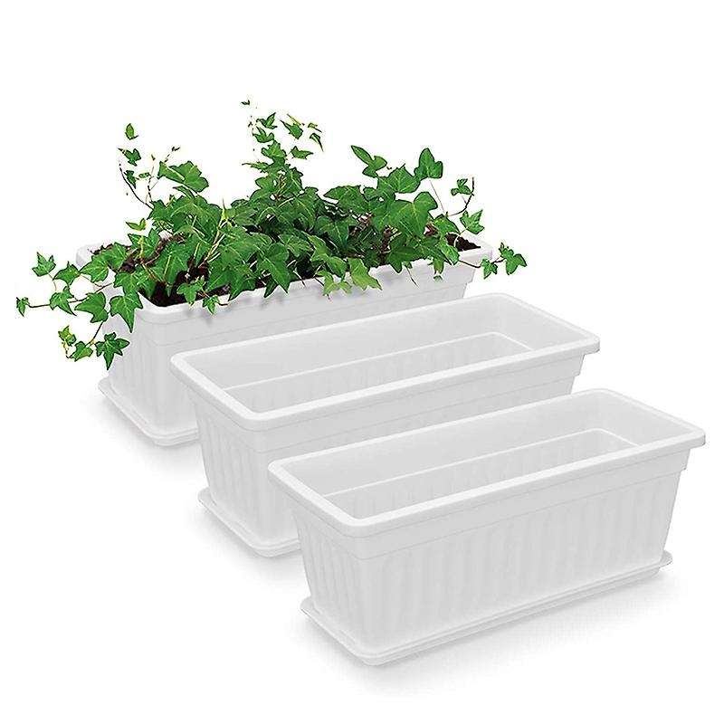 3 Packs 19.6 Inches White Flower Window Boxes Plastic Vegetable for Windowsill, Patio, Garden, Porch