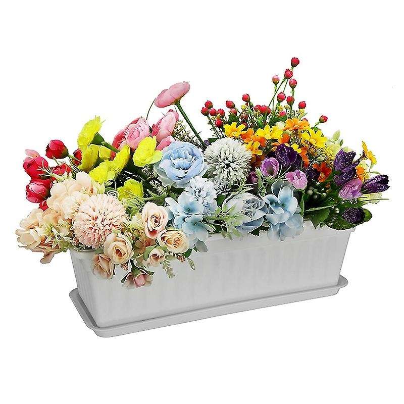 3 Packs 19.6 Inches White Flower Window Boxes Plastic Vegetable for Windowsill, Patio, Garden, Porch