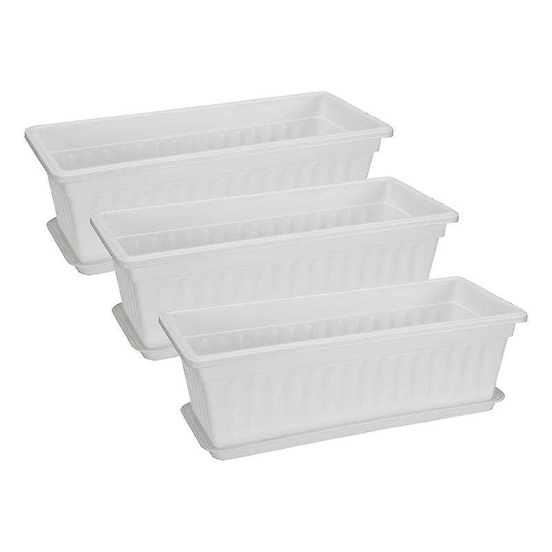 3 Packs 19.6 Inches White Flower Window Boxes Plastic Vegetable for Windowsill, Patio, Garden, Porch