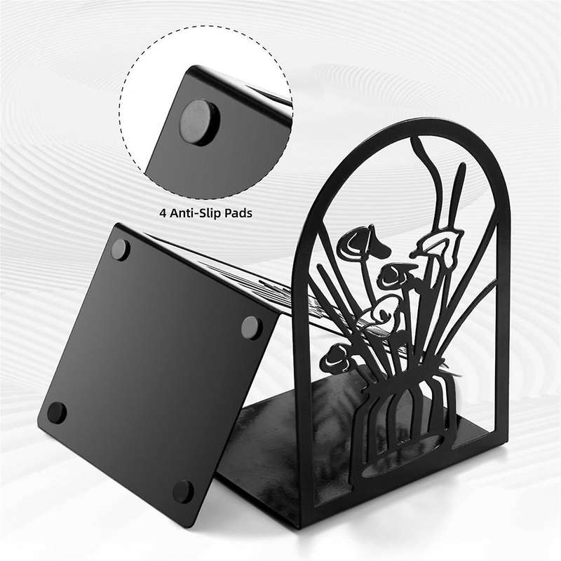 3 Pairs Metal Bookends, Flower Book Ends for Shelves Decorative, Book Stopper for Heavy Books, for H