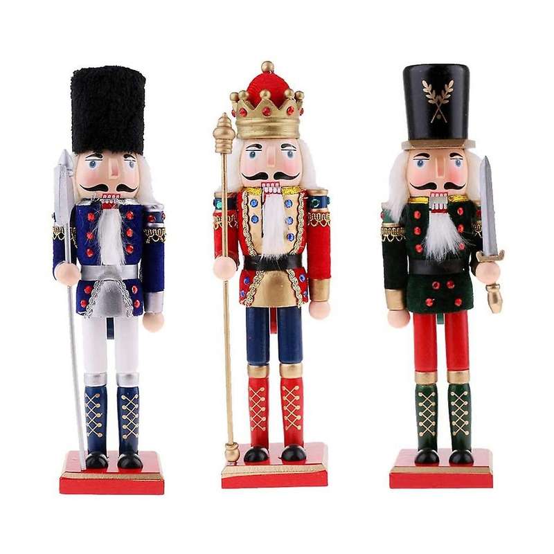 3 Pcs 12 Inch Wooden Nutcracker Figure - Wood Christmas Nutcracker Holiday Decoration( & )