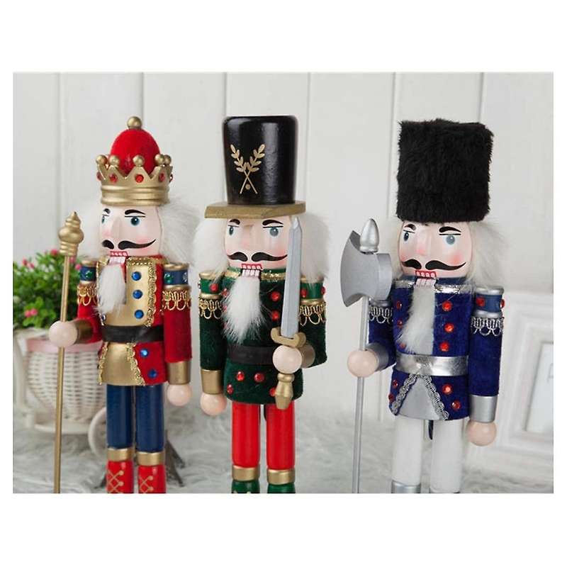3 Pcs 12 Inch Wooden Nutcracker Figure - Wood Christmas Nutcracker Holiday Decoration( & )