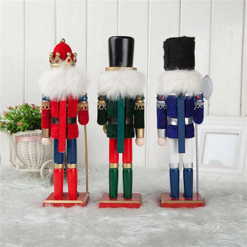 3 Pcs 12 Inch Wooden Nutcracker Figure - Wood Christmas Nutcracker Holiday Decoration( & )