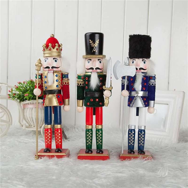 3 Pcs 12 Inch Wooden Nutcracker Figure - Wood Christmas Nutcracker Holiday Decoration( & )