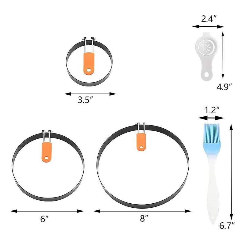 3 Packs Egg Rings for Griddle Frying Egg, 3.5 Inch Egg Ring 6 Inch Pancake Mold 8 Inch Omelet Ring N