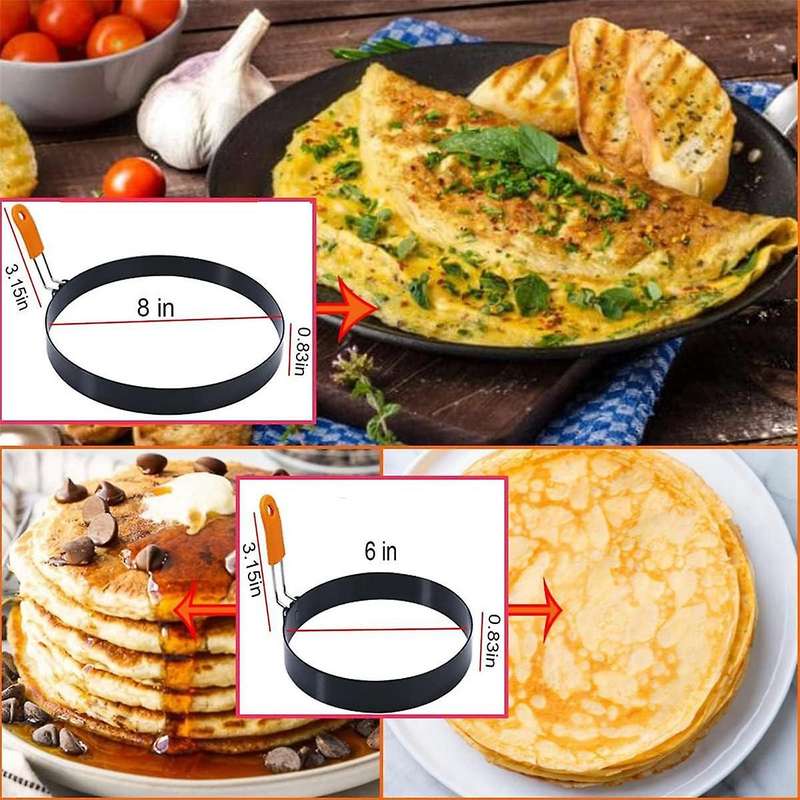 3 Packs Egg Rings for Griddle Frying Egg, 3.5 Inch Egg Ring 6 Inch Pancake Mold 8 Inch Omelet Ring N