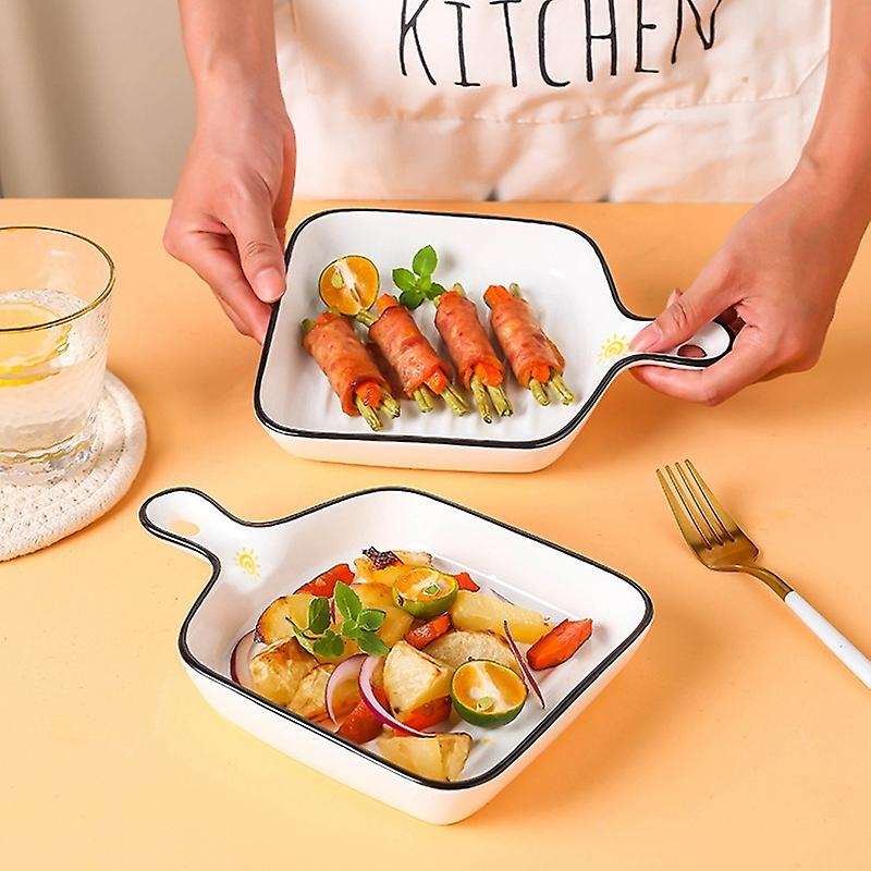 3 Pcs Ceramic Bakeware Black Top Painted Ceramic Single Handle Dinner Plate Ceramic Bakeware Bakewar