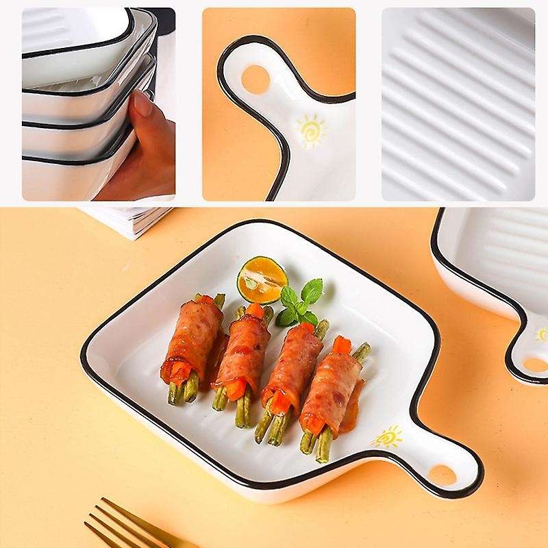 3 Pcs Ceramic Bakeware Black Top Painted Ceramic Single Handle Dinner Plate Ceramic Bakeware Bakewar
