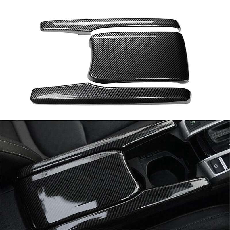 3 Pcs Car Abs Carbon Fiber Central Armrest Box Panel Cover for 2016- 2021 Accessories Interior Parts