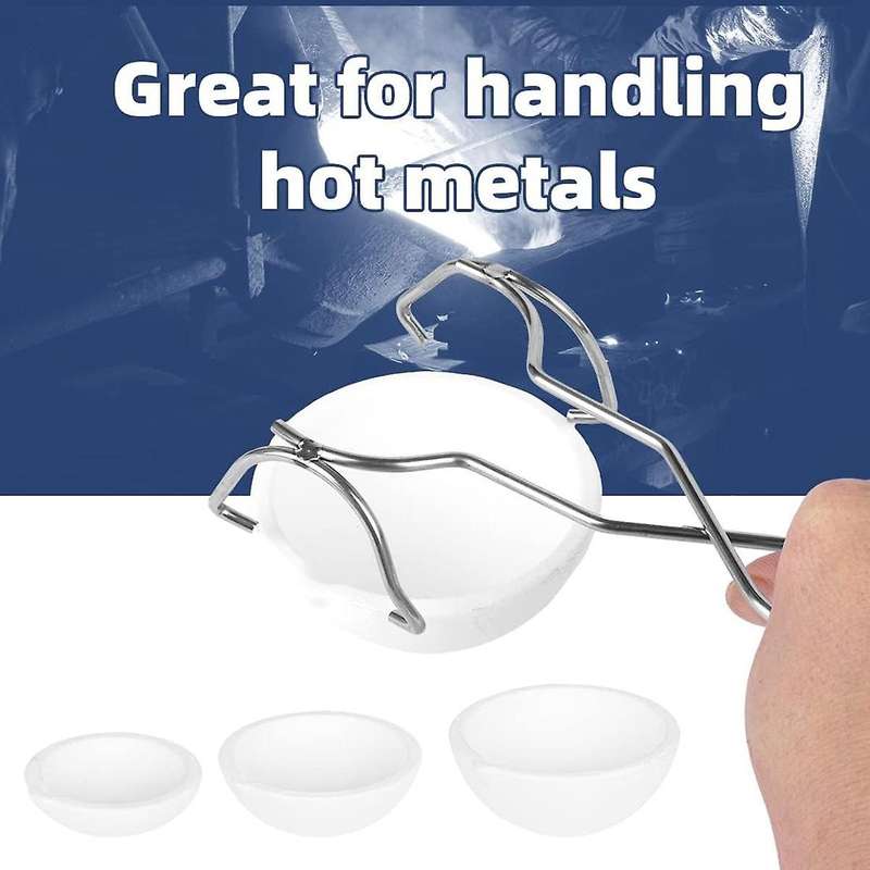 3 Pcs Ceramic Quartz Crucible Dish Cup with Whip Tongs Handle Melting Gold Silver Copper Ceramic Cru