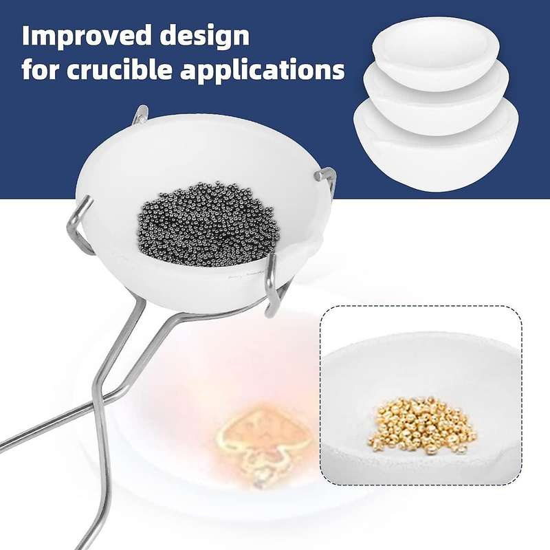 3 Pcs Ceramic Quartz Crucible Dish Cup with Whip Tongs Handle Melting Gold Silver Copper Ceramic Cru