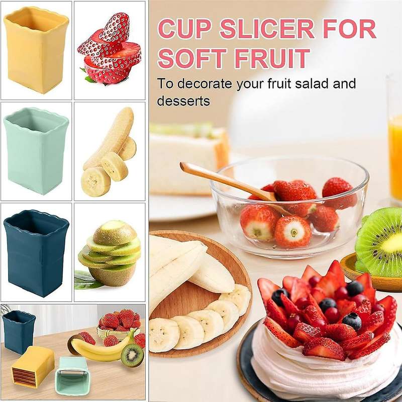 3 Pcs Cup Slicer with 1 Pcs space Cleaning Brushes Strawberry Slicer Banana Slicer Fruit Slicer