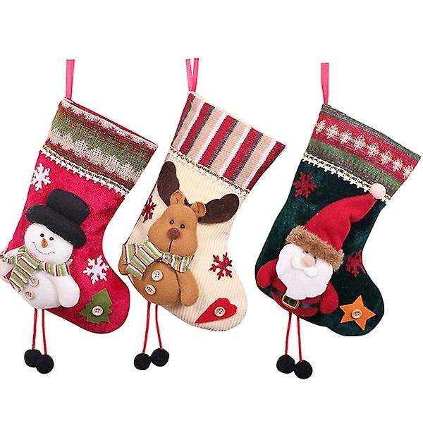3 Pcs Christmas Stockings Santa Claus Reindeer and Snowman for Xmas Holiday Party Decor