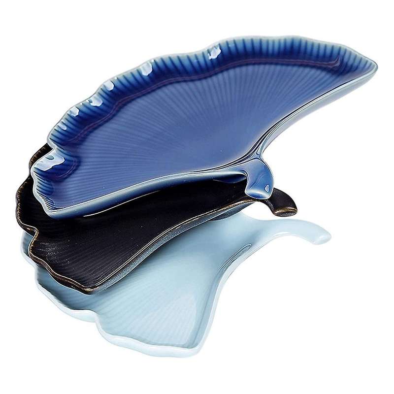 3 Pcs Ceramic Dessert Plates, Porcelain Dishes Ginkgo Leaf Embossed Texture Appetizer Plates Set for
