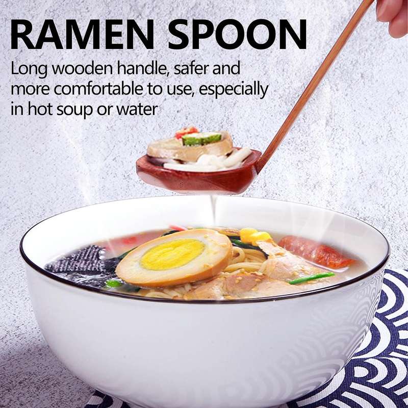 3 Pcs Handmade Wooden Spoons Ramen Serving Spoon Suitable for Porridge, Soup, Ramen, Hot Pot, Resta