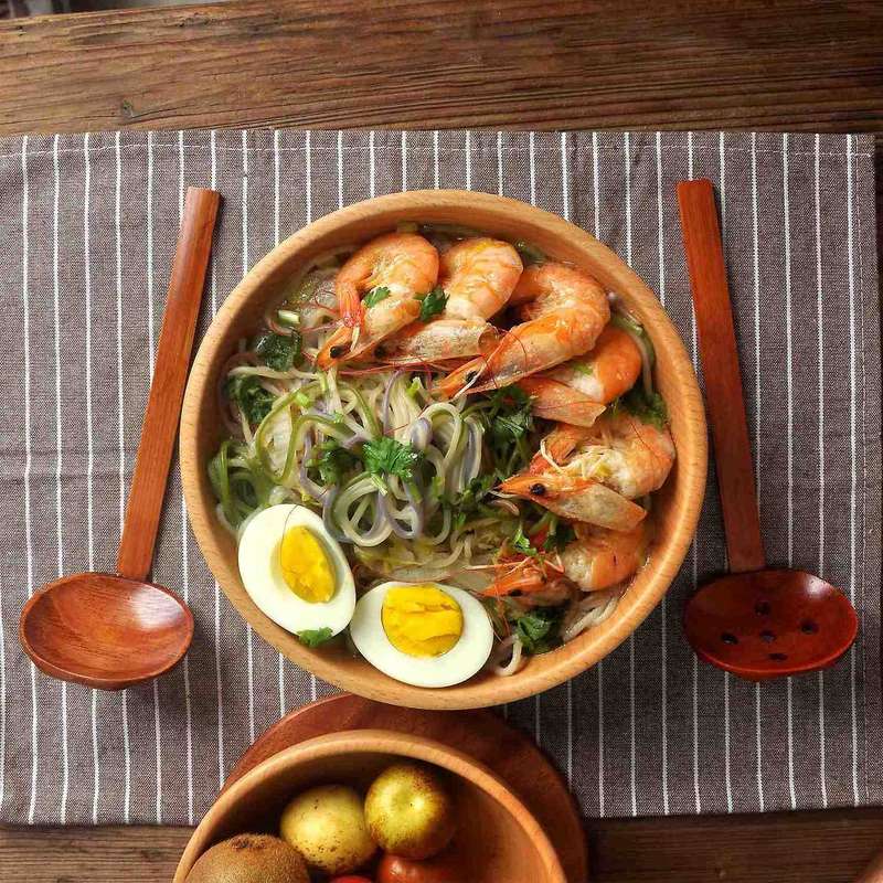3 Pcs Handmade Wooden Spoons Ramen Colander Suitable for Porridge, Soup, Ramen, Hot Pot, Restaurant