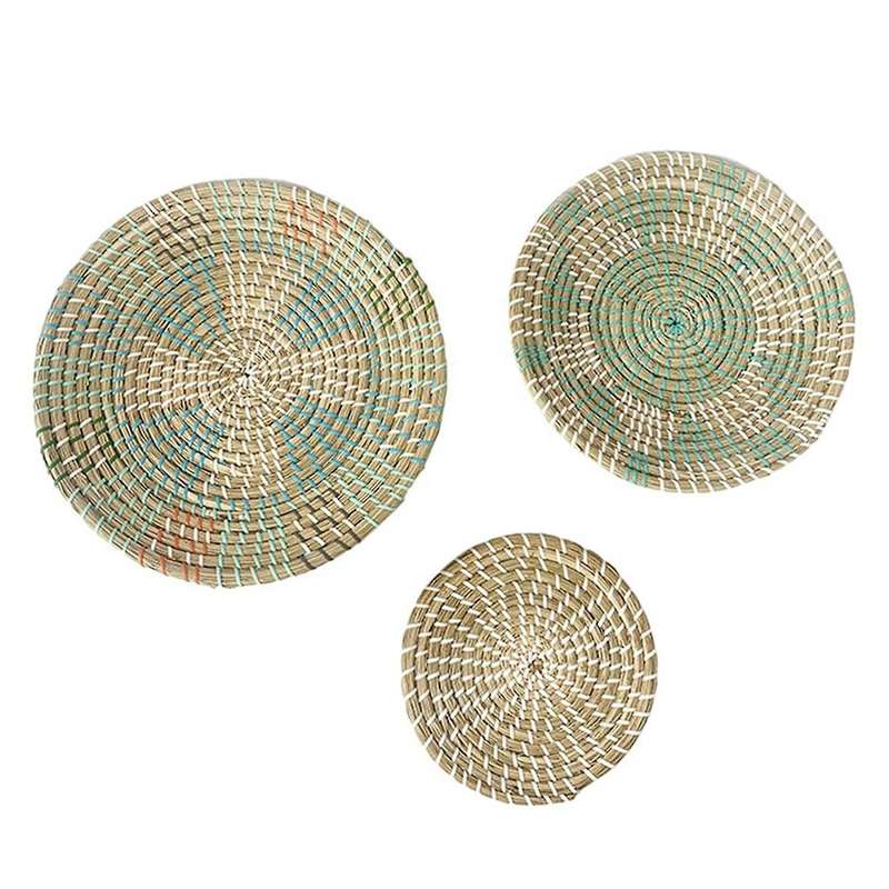3 PCS Handmade Hanging Wall Basket Decor Round Woven Basket Decor Trays for Bedroom Kitchen Living R