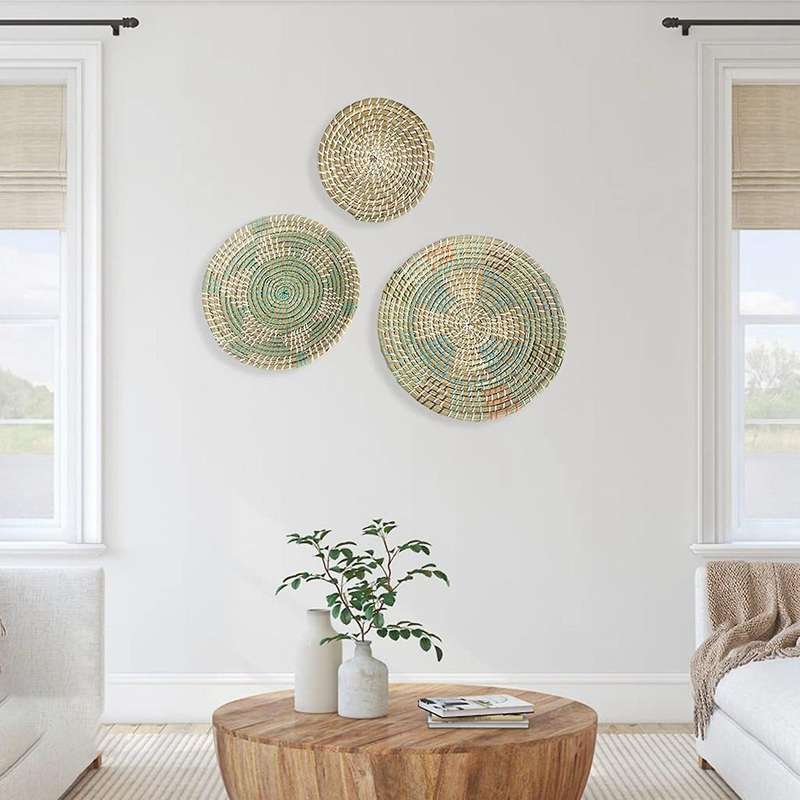 3 PCS Handmade Hanging Wall Basket Decor Round Woven Basket Decor Trays for Bedroom Kitchen Living R