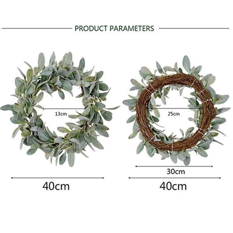 3 Pcs Spring Flocked Lambs Ear Wreath, Year Round Everyday Foliage Wreath On Grapevine Base with Gre