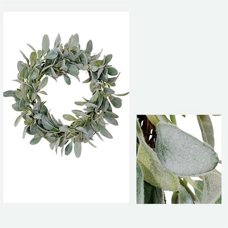 3 Pcs Spring Flocked Lambs Ear Wreath, Year Round Everyday Foliage Wreath On Grapevine Base with Gre