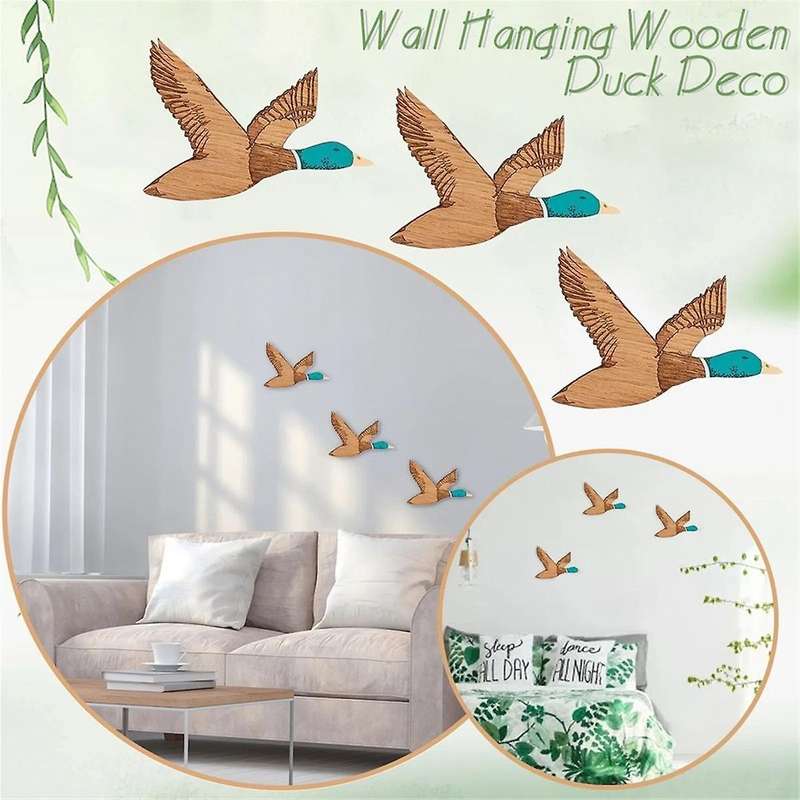 3 Pcs Wooden Ducks Wall Decor for Bedroom Rustic Farm Carved Wood Wall Art for Room Kitchen Office