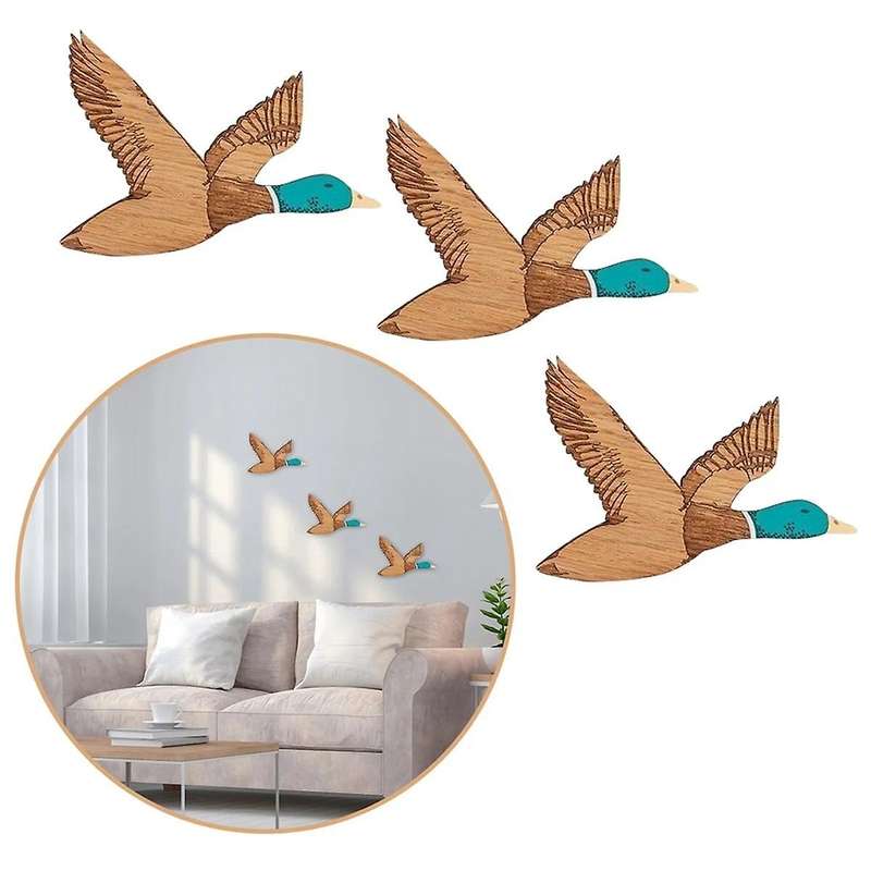 3 Pcs Wooden Ducks Wall Decor for Bedroom Rustic Farm Carved Wood Wall Art for Room Kitchen Office