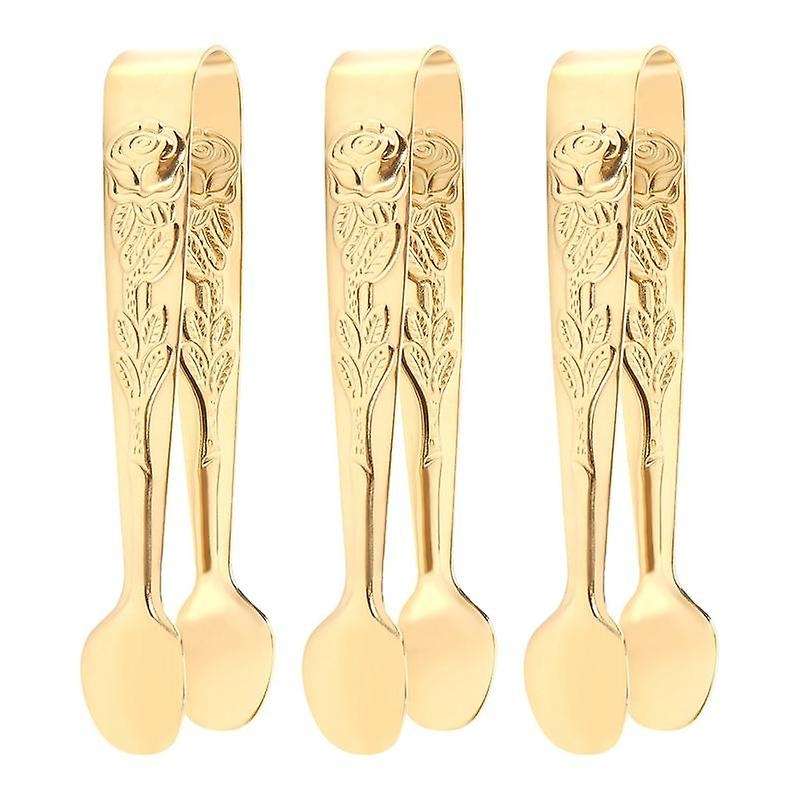 3 Pcs Sugar Tong, Gold-Plated Japanese Stainless Steel, 4-Inch