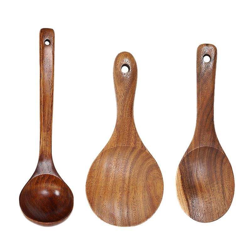 3 Pcs Wooden Spatula Cooking Shovel Spoon Rice Spoon Wooden Soup Spoon Cooking Utensils Non-Stick Co