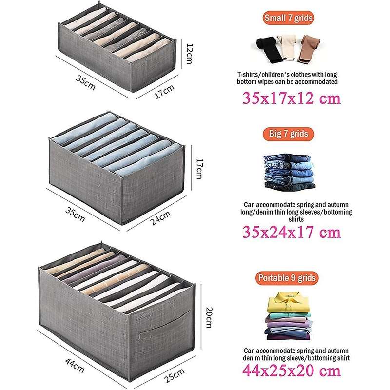3 Piece Wardrobe Organizer, Storage Boxes, Jeans Organizer, Stackable Storage Box, Gray Storage Box