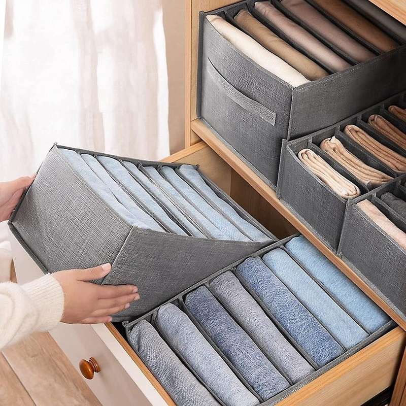 3 Piece Wardrobe Organizer, Storage Boxes, Jeans Organizer, Stackable Storage Box, Gray Storage Box