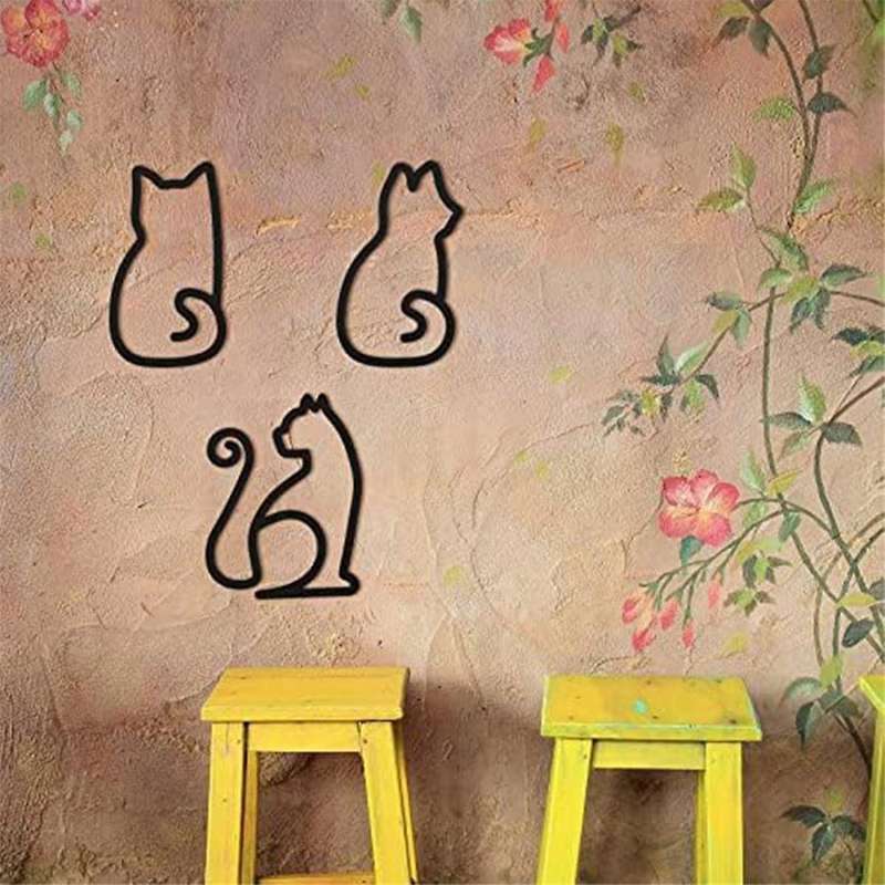 3 Pieces Metal Wall Art Wire Cats Sign Wall Decor for Kitchen Restaurant Shop Decors Accessories