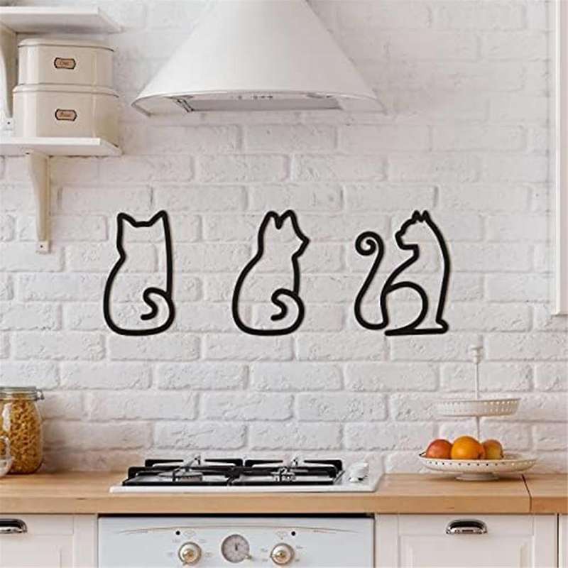 3 Pieces Metal Wall Art Wire Cats Sign Wall Decor for Kitchen Restaurant Shop Decors Accessories