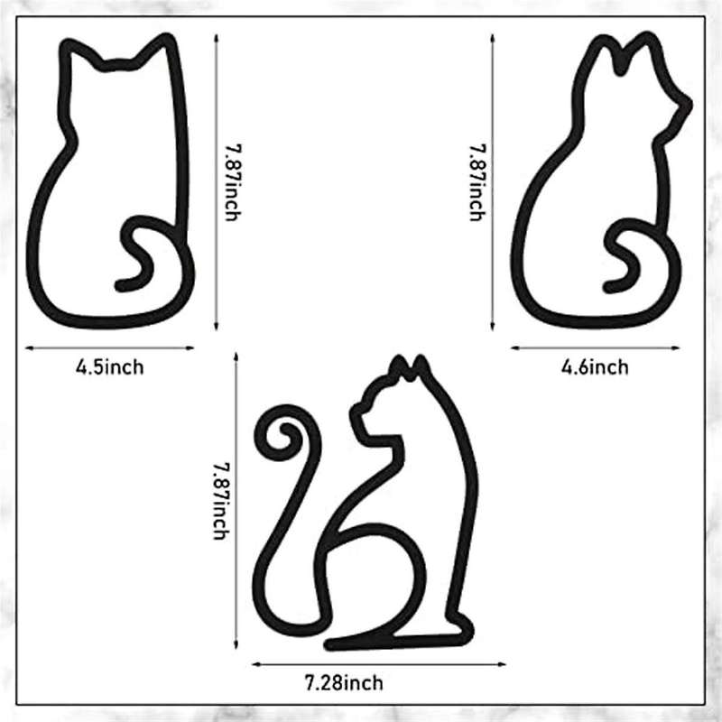 3 Pieces Metal Wall Art Wire Cats Sign Wall Decor for Kitchen Restaurant Shop Decors Accessories