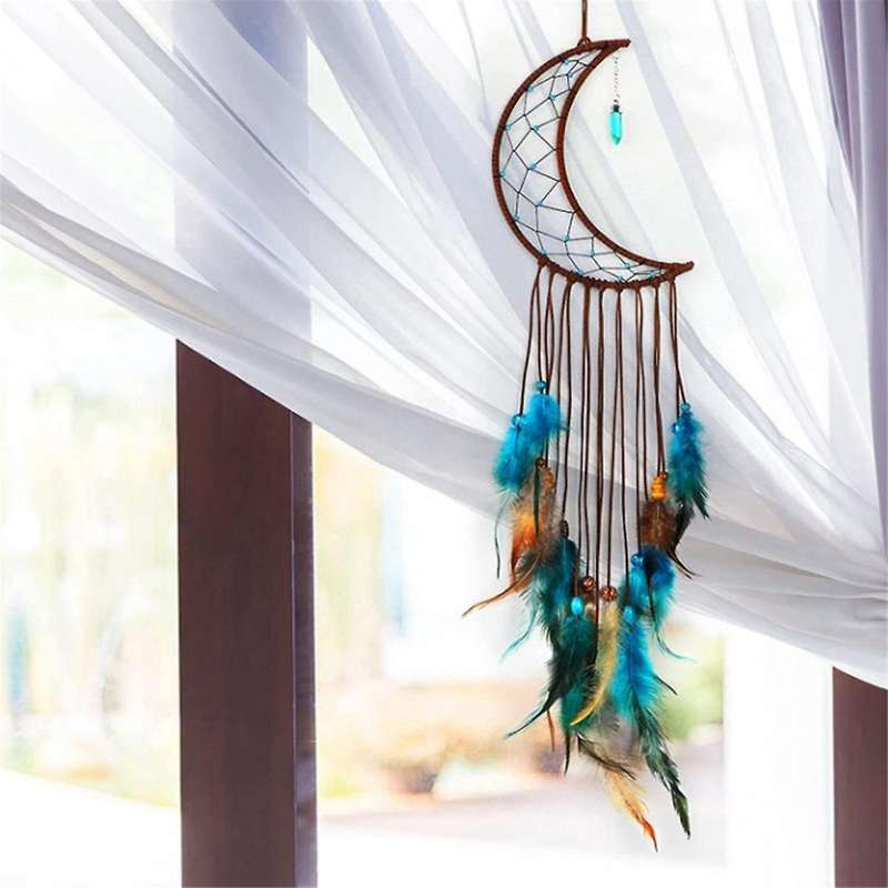 3 Pieces Dream Catcher with Light Moon Star Design Handmade Feather Lucky Turquoise Pendant Beads Wa