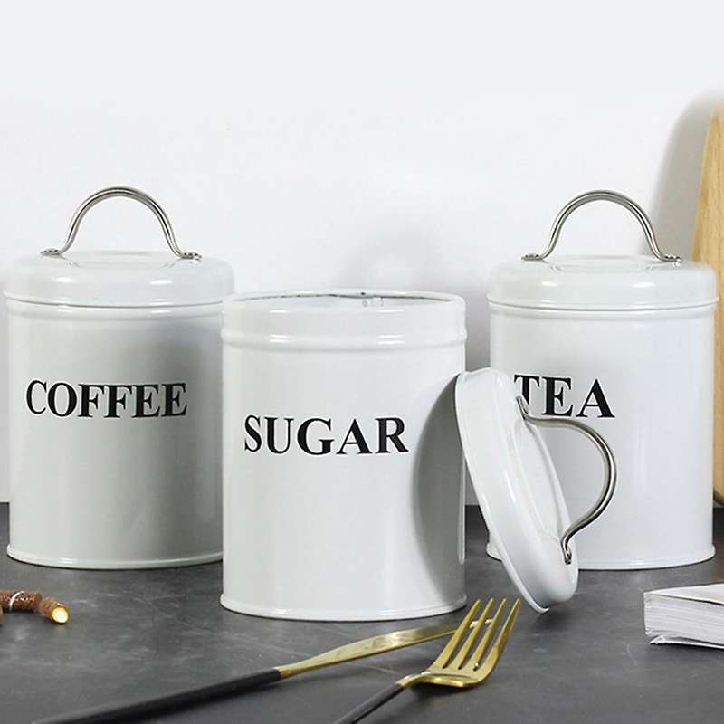 3 Pieces Galvanized Iron Seasoning Canister Food Container Jar Kitchen Storage Box Condiment Pot Org