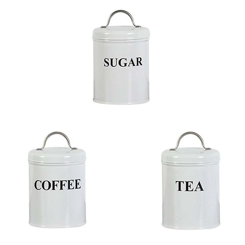 3 Pieces Galvanized Iron Seasoning Canister Food Container Jar Kitchen Storage Box Condiment Pot Org
